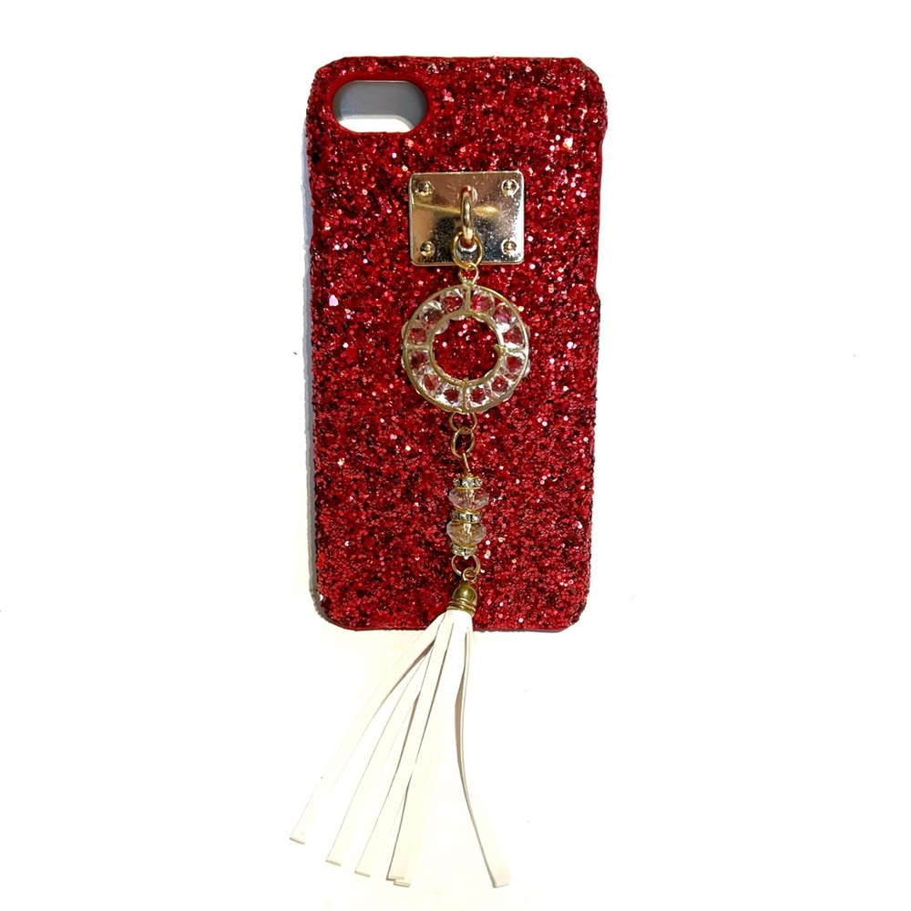 Sparkly Red Glitter Cell Phone Case iPhone 7 7G Gold Rhinestone Finger Ring Hold
